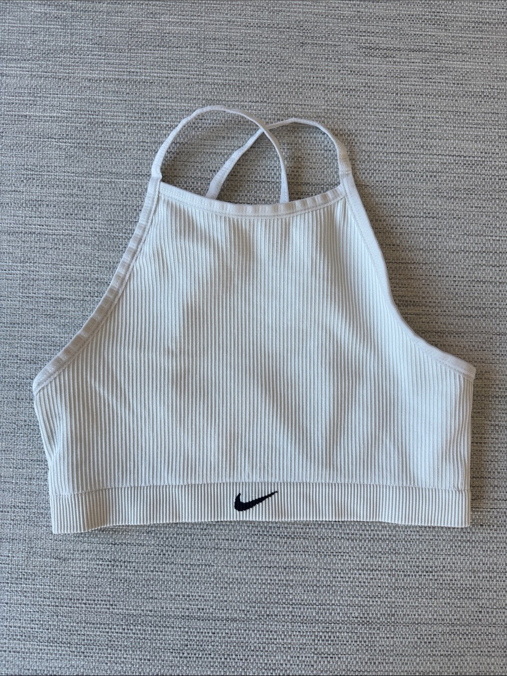 Nike White Ribbed Sports Bra